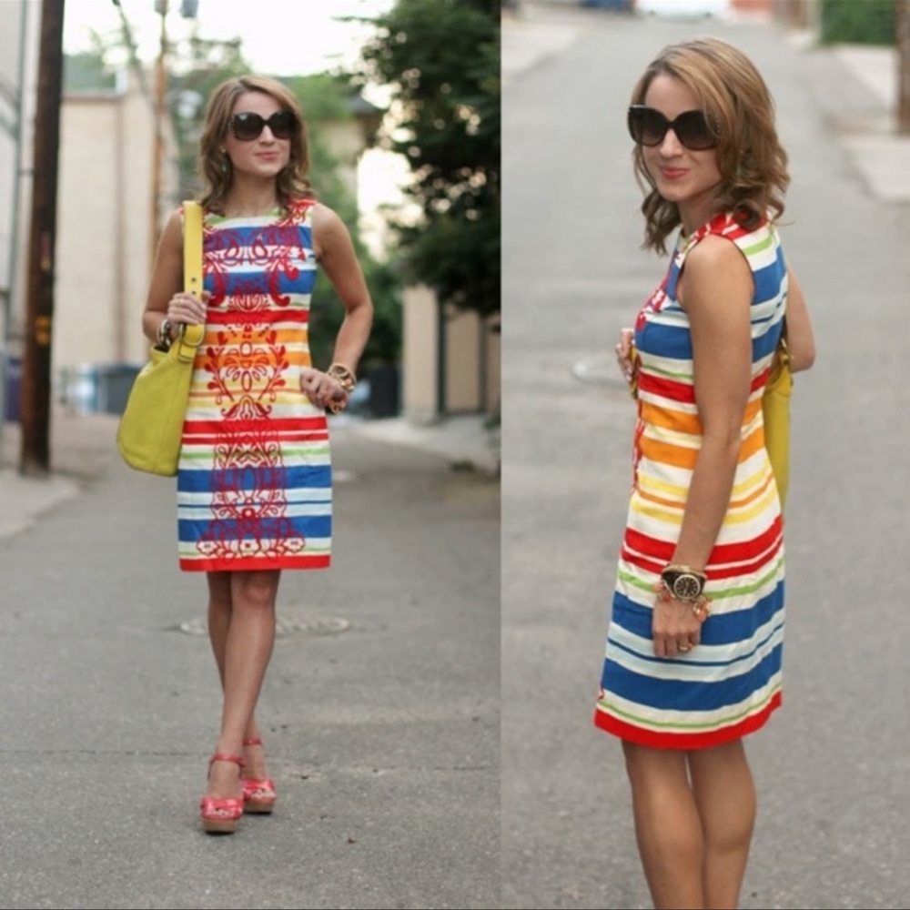 Anthropologie Tabitha Banded Totem Shift Striped Embroidered Dress Sz 4 $178